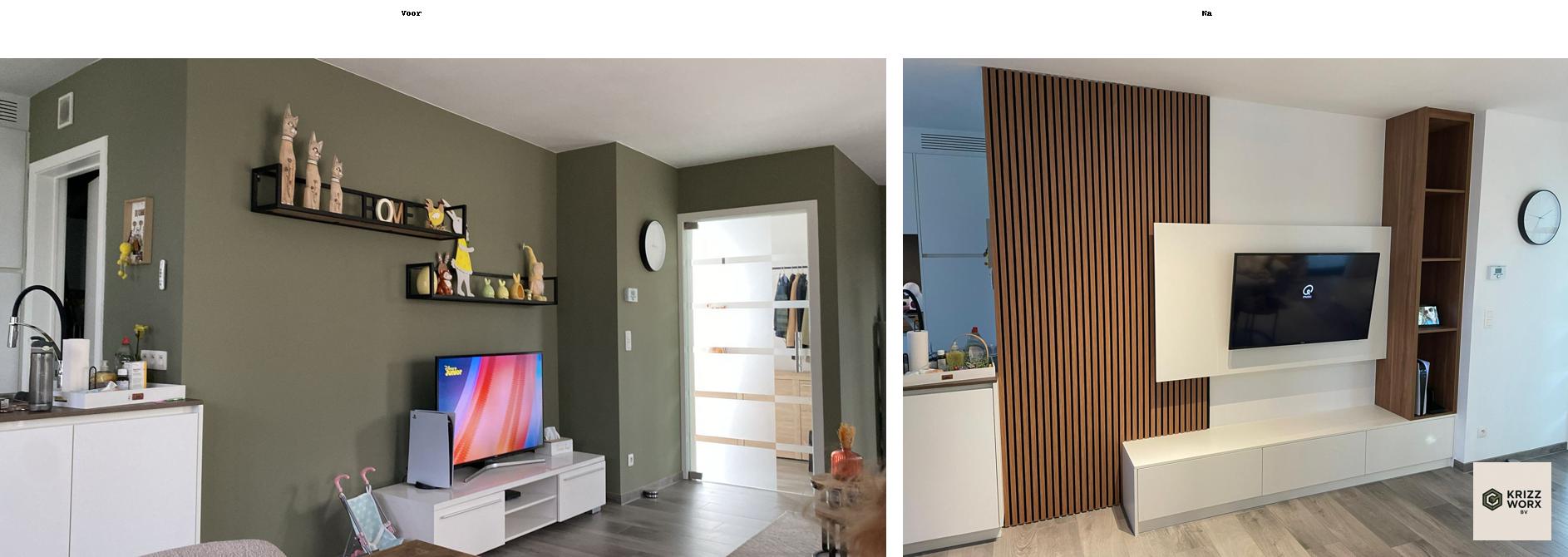 Voor en na transformatie van woonkamer